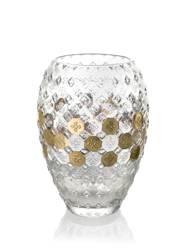 Sixties Vase H.27,5 Cm.Clear/Gold Decoration