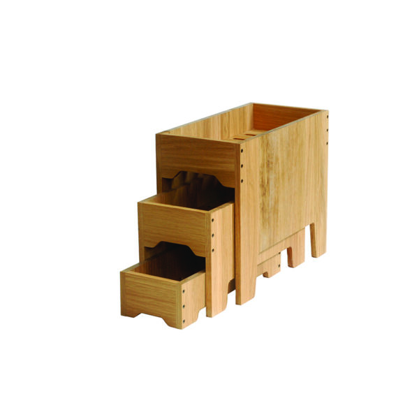 Rustic Narrow Oak Three-Tier Stand  Lower Tier:
141.5 × 395 × 90 mm 
Middle Tier:
169.5 × 395 × 210 mm
Upper Tier:
197.5 × 395 × 330 mm