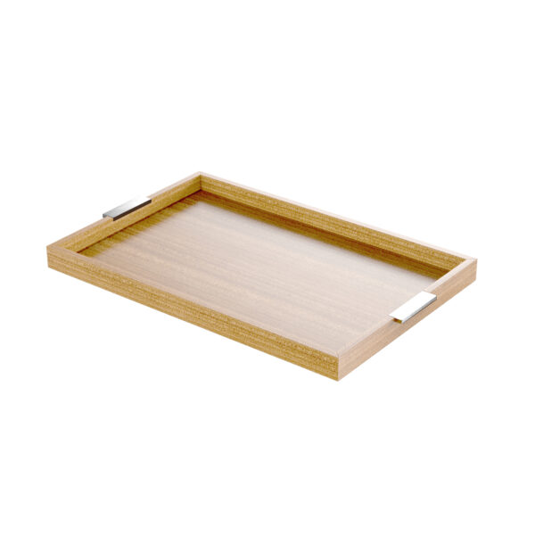 Modern Stainless Steel Handled Tray - Oak - Lacquered  625 × 405 × 40 mm